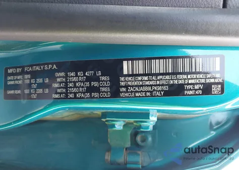 2020 Jeep Renegade Altitude Fwd из США, поврежденный, VIN ZACNJABB9LPK98163